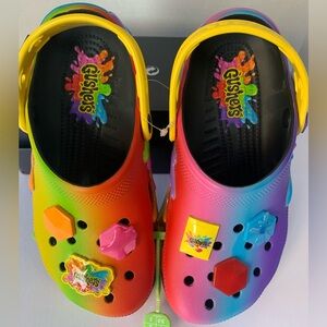 NWT 👀 Crocs Gushers Unisex Kids Multicolor Clog Shoes J6 with Decorative Charms